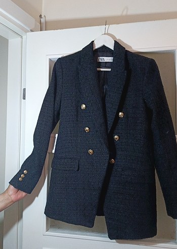 Zara Koyu Lacivert Cift Sira Dugmeli Blazer