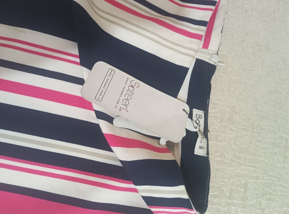 Renkli Çizgili Pilili Uzun Hamile Eteği - Görsel 4