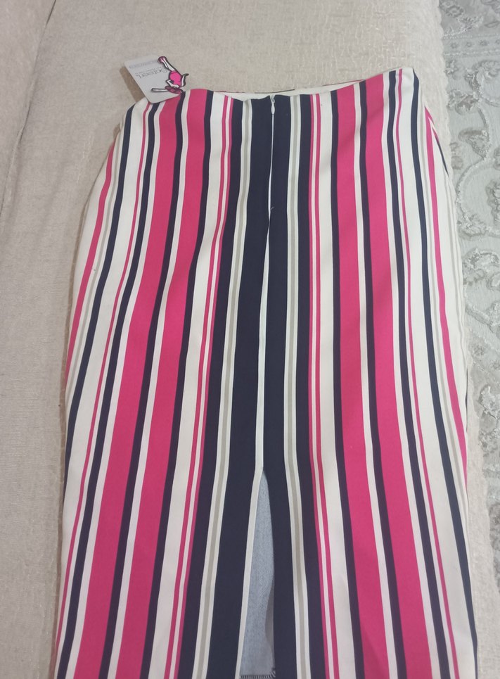 Renkli Çizgili Pilili Uzun Hamile Eteği - Görsel 2