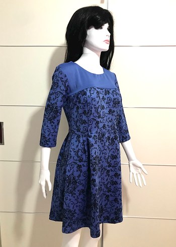 Lacivert Dantel Detaylı Midi Elbise - Görsel 3