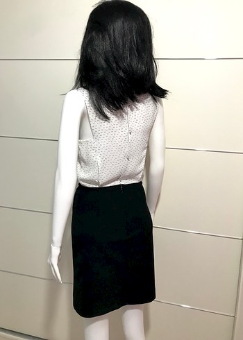 Beyaz Desenli Kolsuz Mini Ofis Elbisesi - Görsel 3