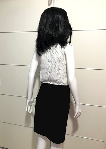 Beyaz Desenli Kolsuz Mini Ofis Elbisesi - Görsel 4