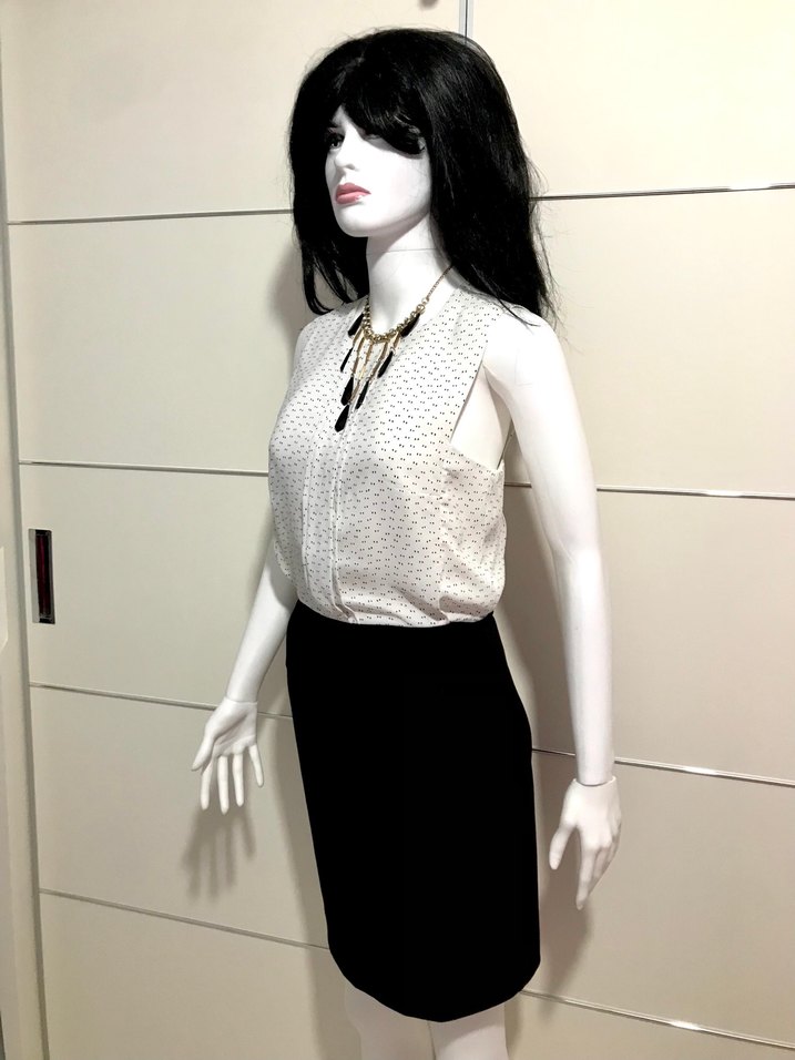 Beyaz Desenli Kolsuz Mini Ofis Elbisesi - Görsel 2