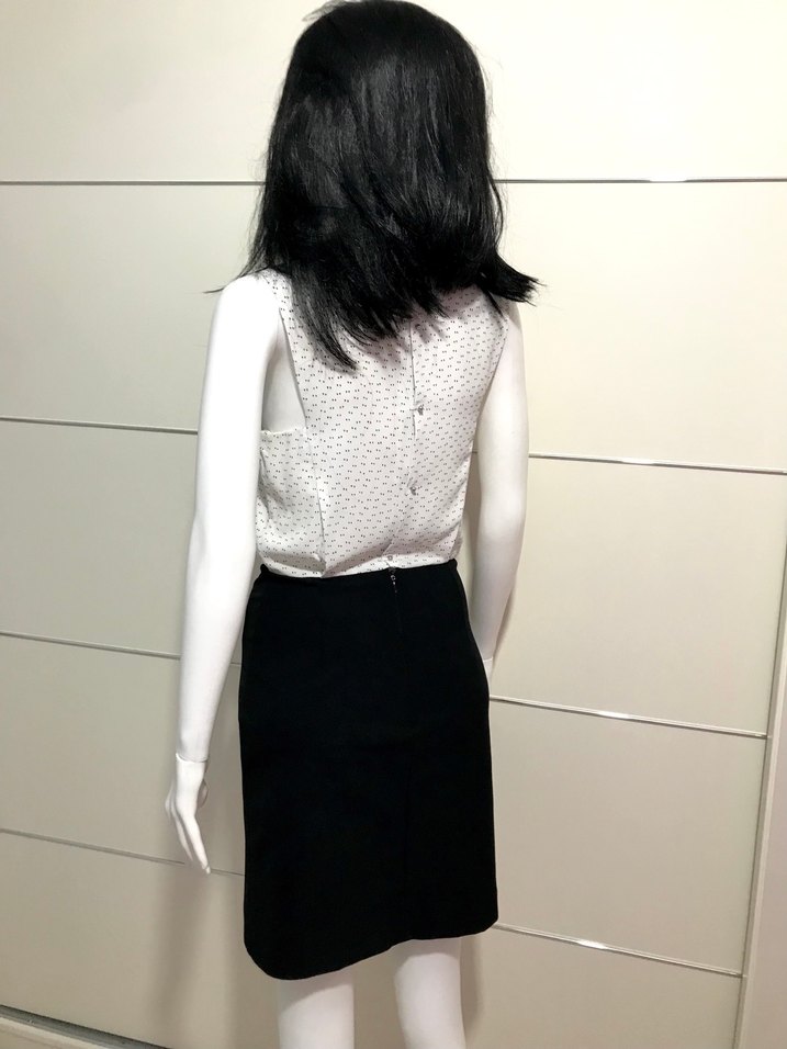 Beyaz Desenli Kolsuz Mini Ofis Elbisesi - Görsel 3