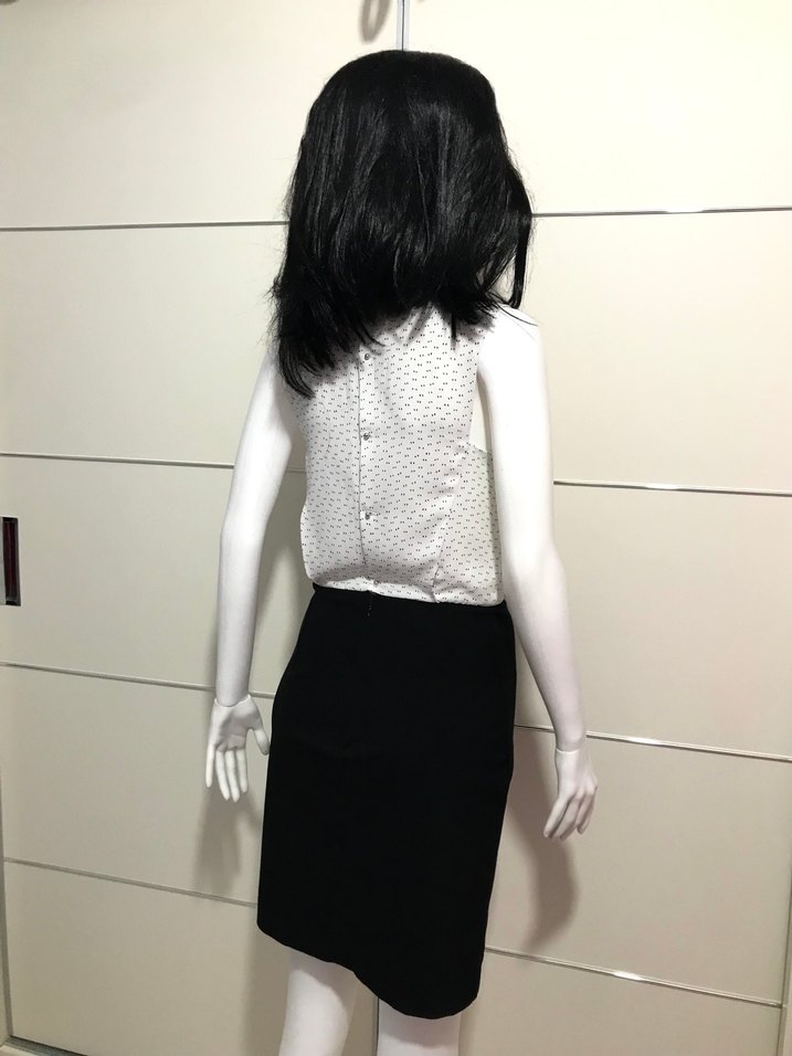 Beyaz Desenli Kolsuz Mini Ofis Elbisesi - Görsel 4