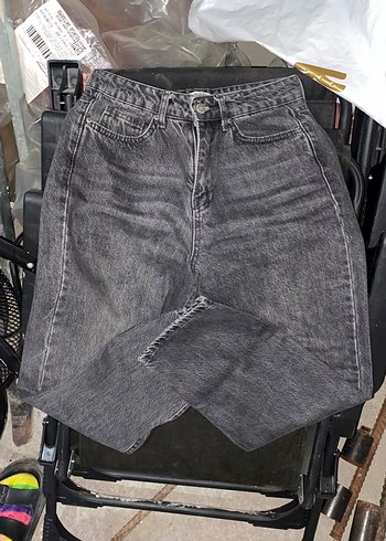 Gri Kadın Bol Kesim Denim Pantolon - Görsel 4