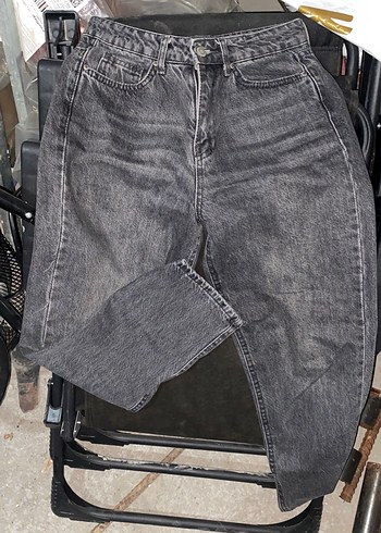 Gri Kadın Bol Kesim Denim Pantolon - Görsel 2