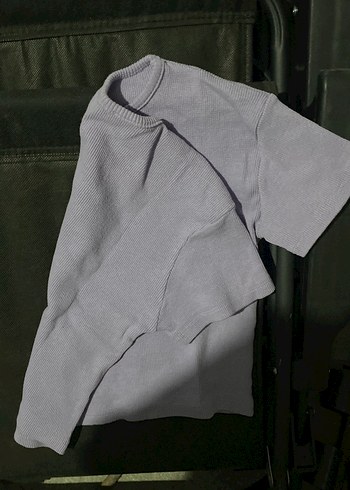 Mor Kısa Kollu Keten Tişört - Görsel 3