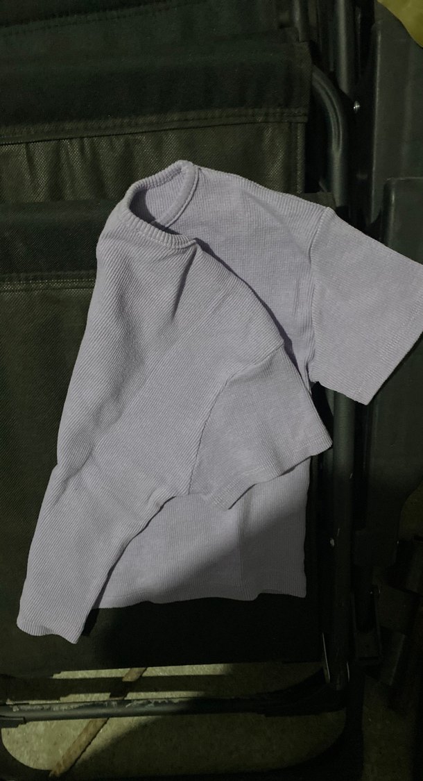 Mor Kısa Kollu Keten Tişört - Görsel 3