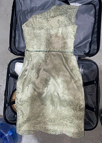 Dantel Detaylı Gri Midi Abiye Elbise - Görsel 6