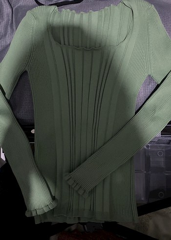 Yeşil Boğazlı İnce Triko Kadın Kazak - Görsel 4