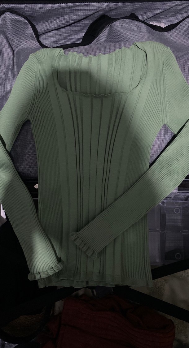 Yeşil Boğazlı İnce Triko Kadın Kazak - Görsel 4