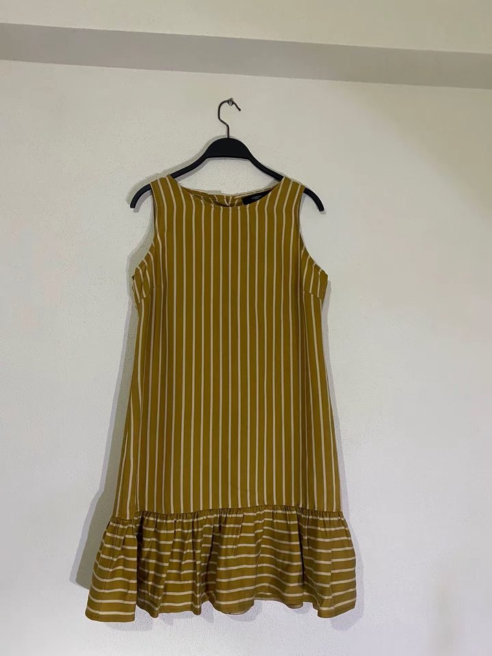 Utopian Sarı Çizgili Midi Elbise - Görsel 2