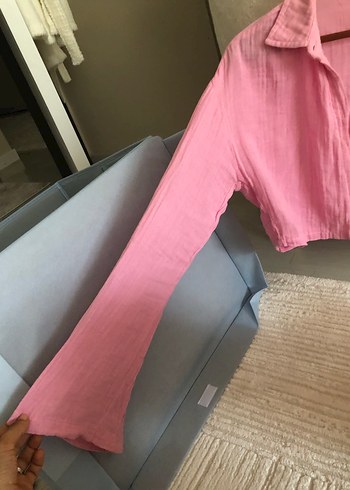 Trendyol & Milla Pembe Keten Düğmeli Kadın Gömlek