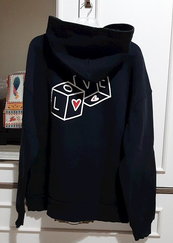 Mavi Siyah Kapüşonlu Baskılı Kadın Sweatshirt