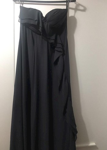 34 Beden Siyah Straplez Uzun Drapeli Gotik Abiye
