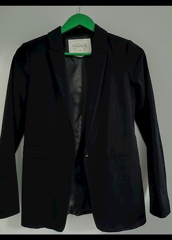 Kadın Siyah Düğmeli Midi Blazer Ceket