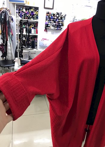 Kadın Kırmızı Uzun Salaş Hırka - Görsel 3