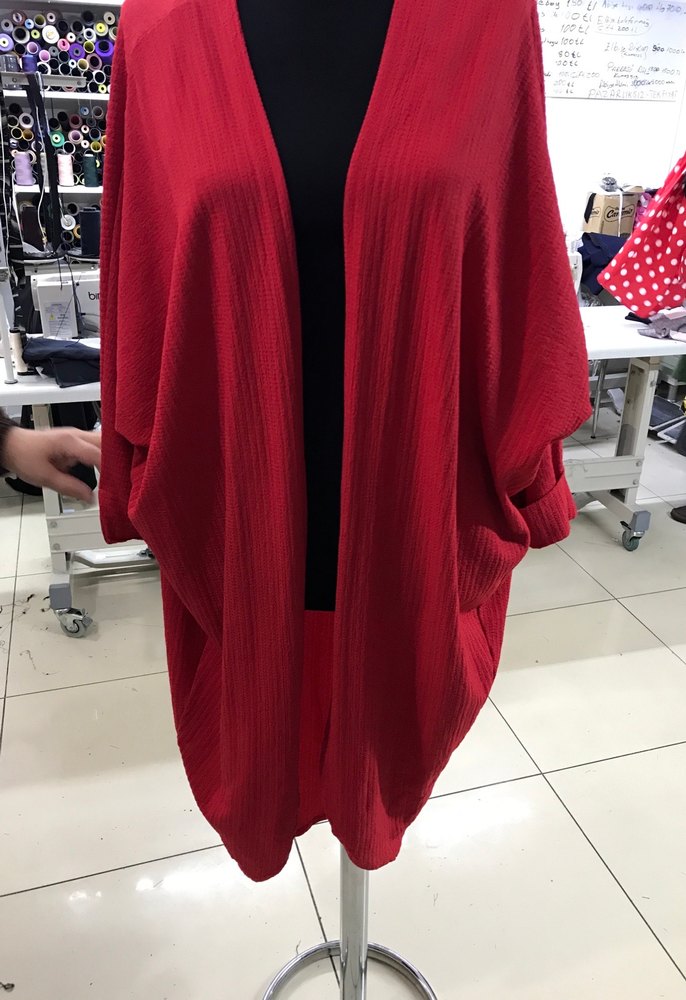 Kadın Kırmızı Uzun Salaş Hırka - Görsel 2