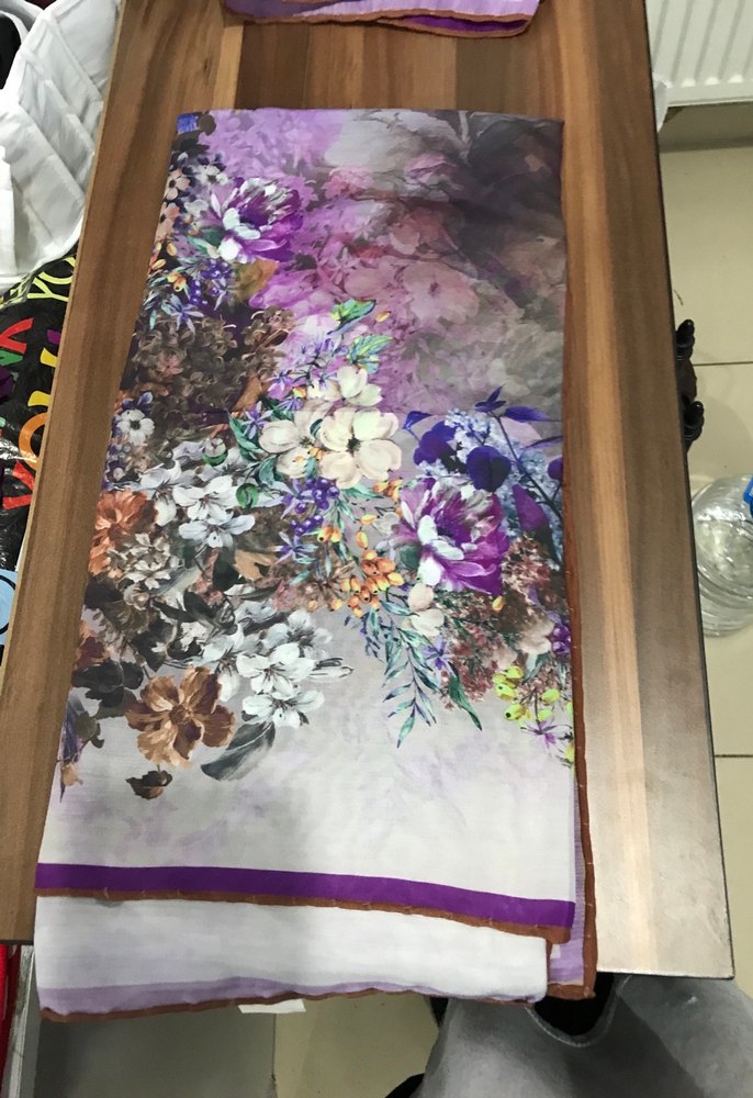 Le Monde Paris Mor Çiçek Desenli İpek Fular - Görsel 2