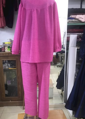 Piliseli Pembe Midi Kadın Kumaş TUNİK TAKIM - Görsel 5