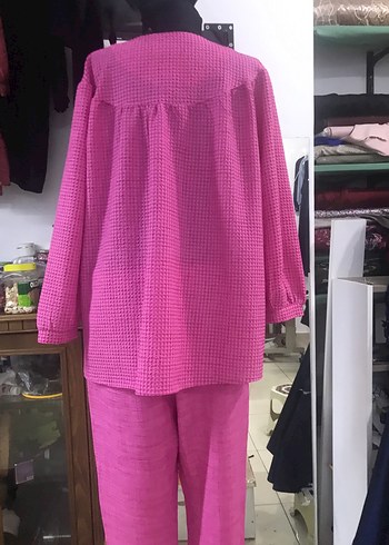 Piliseli Pembe Midi Kadın Kumaş TUNİK TAKIM - Görsel 6