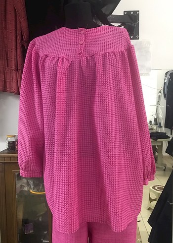 Piliseli Pembe Midi Kadın Kumaş TUNİK TAKIM - Görsel 2