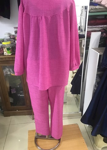 Piliseli Pembe Midi Kadın Kumaş TUNİK TAKIM - Görsel 7