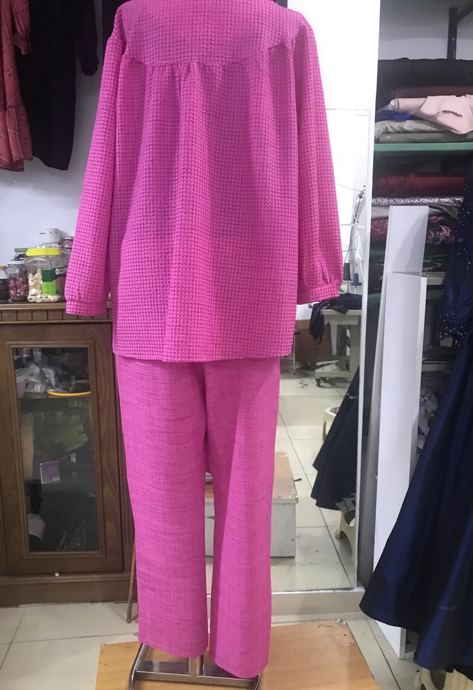 Piliseli Pembe Midi Kadın Kumaş TUNİK TAKIM - Görsel 5