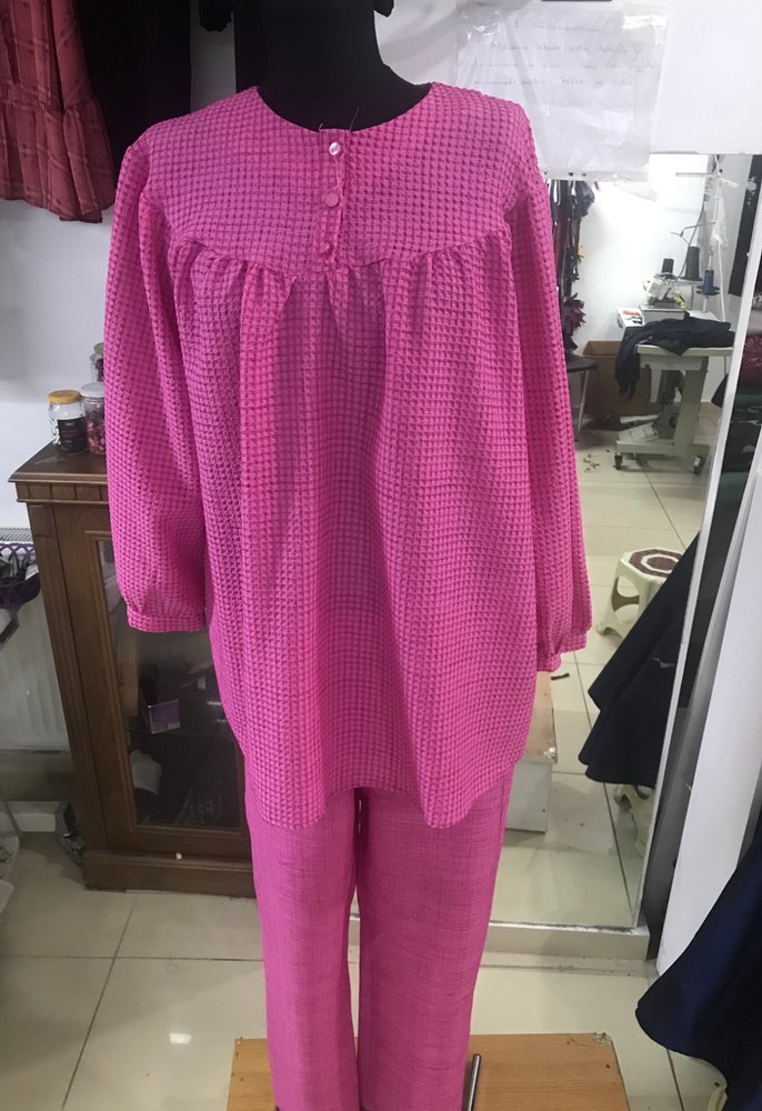 Piliseli Pembe Midi Kadın Kumaş TUNİK TAKIM - Görsel 4