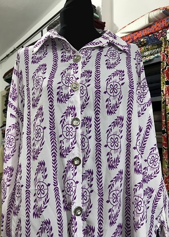 Mor Desenli Uzun Kollu Bohem Gömlek - Görsel 2