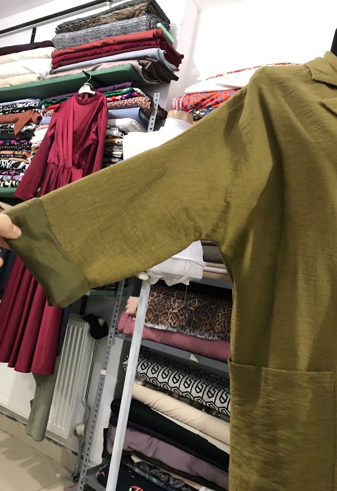 Kadın Haki Uzun Keten Düğmeli Ceket - Görsel 3