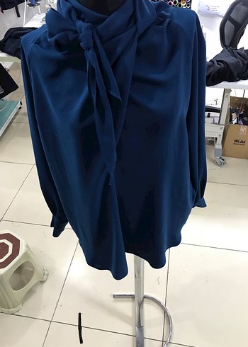 Lacivert Drapeli Uzun Kollu Kadın Bluz - Görsel 2