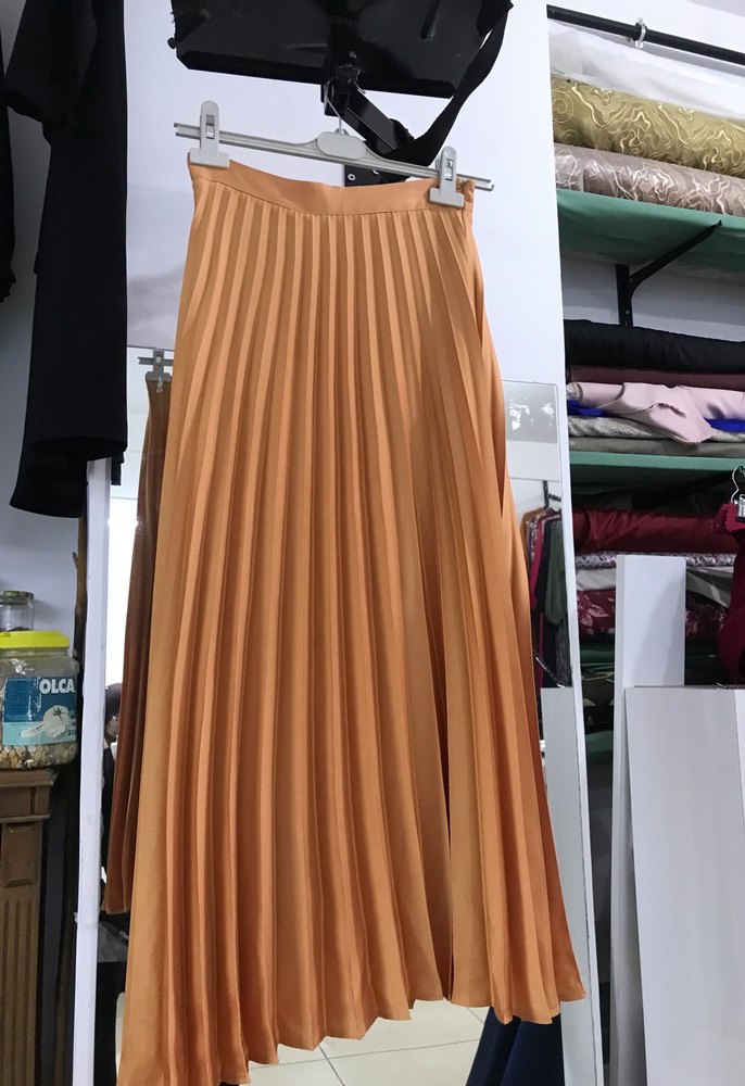 Camel Renk Pilili Uzun Kadın Etek - Görsel 3