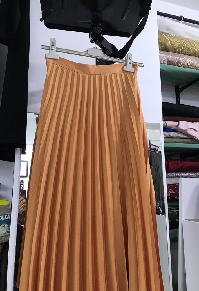 Camel Renk Pilili Uzun Kadın Etek - Görsel 2