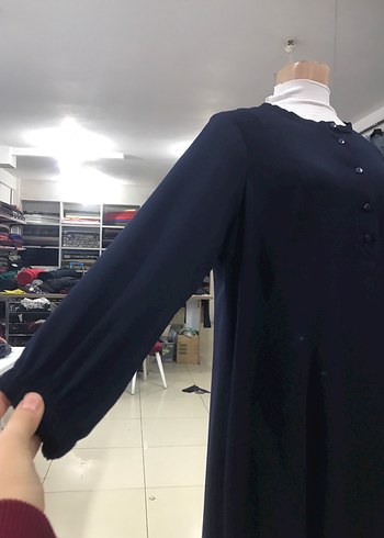 Lacivert Kadın Uzun Salaş Elbise - Görsel 6