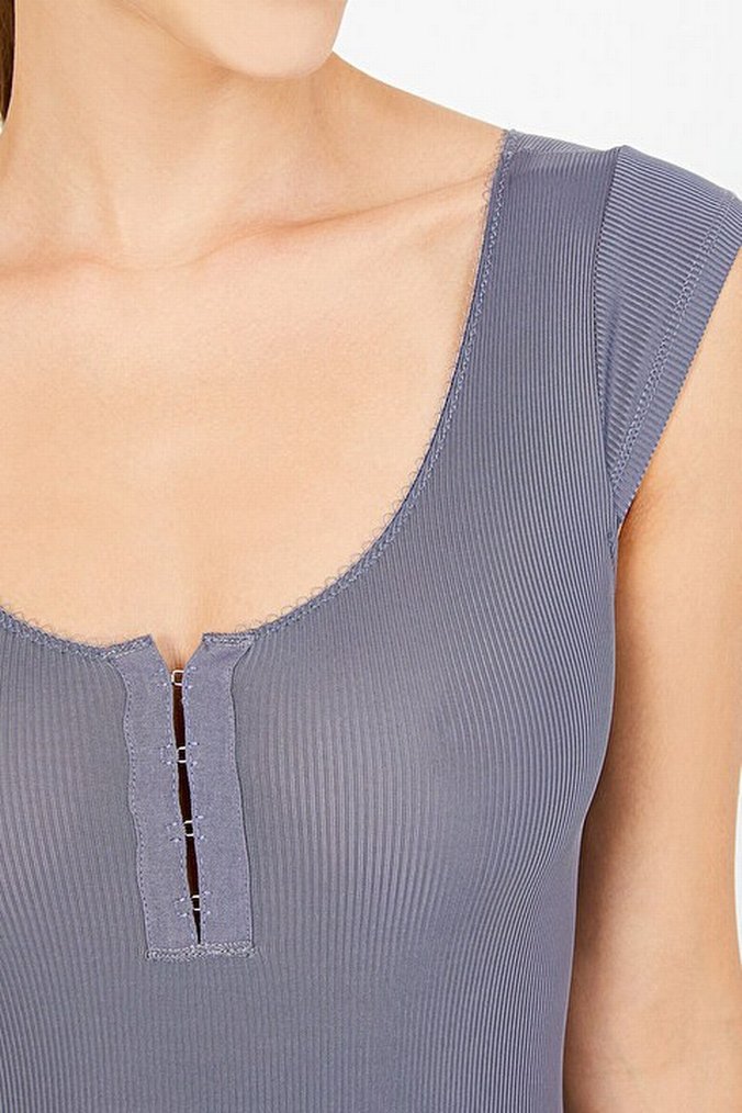 Penti Gri V Yaka Fitted Bodysuit - Görsel 2