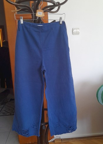 Kadın Mavi Biker Denim Pantolon Fermuarlı