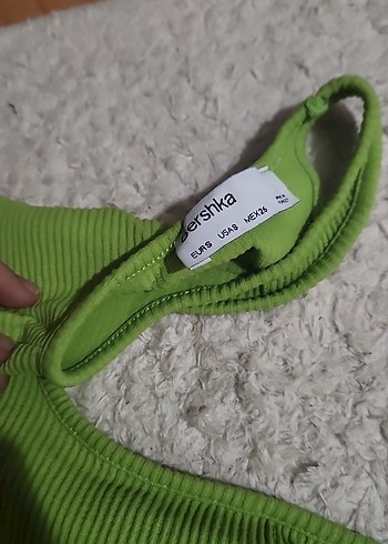 Bershka Yeşil Fermuarlı Uzun Kollu Kısa Kazak