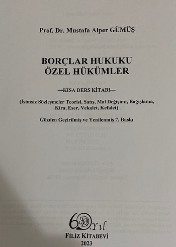 Borçlar Hukuku Özel Hükümler Kısa Ders Kitabı