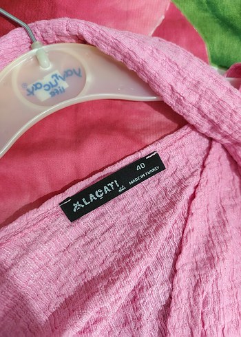 Pembe kruvaze Yaka Kuşaklı bürümcük bluz - Görsel 3