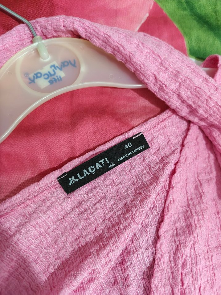 Pembe kruvaze Yaka Kuşaklı bürümcük bluz - Görsel 3