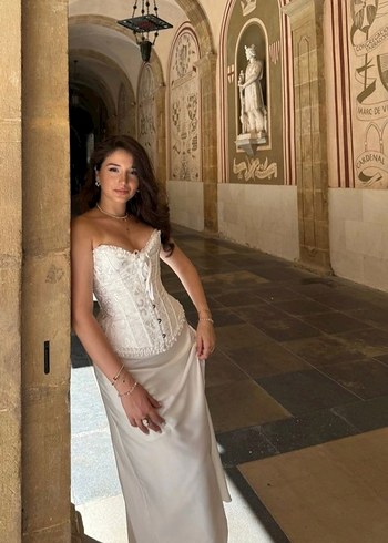 Parlak Beyaz Gotik Straplez Prenses Gelinlik - Görsel 2