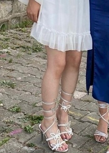 Dantel Detaylı Yüksek Topuklu Beyaz Abiye Ayakkabı - Görsel 2