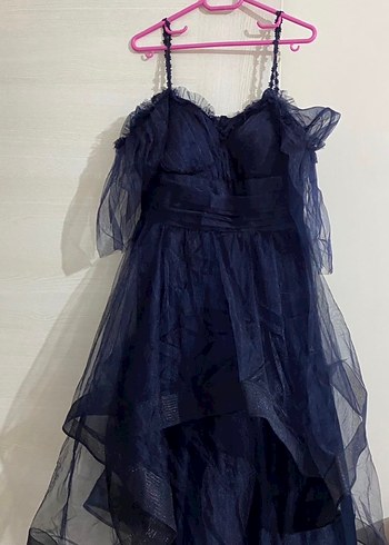 Lacivert Straplez Gotik Midi Abiye Elbise - Görsel 2