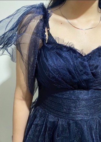 Lacivert Straplez Gotik Midi Abiye Elbise - Görsel 3