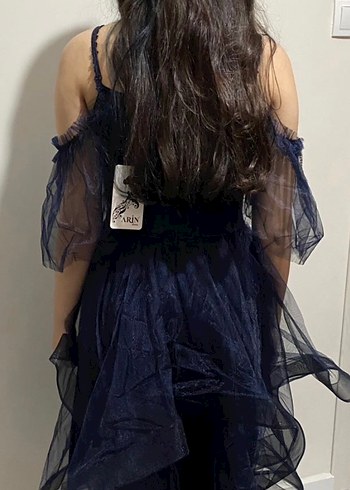 Lacivert Straplez Gotik Midi Abiye Elbise - Görsel 4