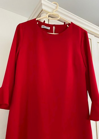 Kırmızı Midi Uzun Kollu Kadın Elbise - Görsel 4