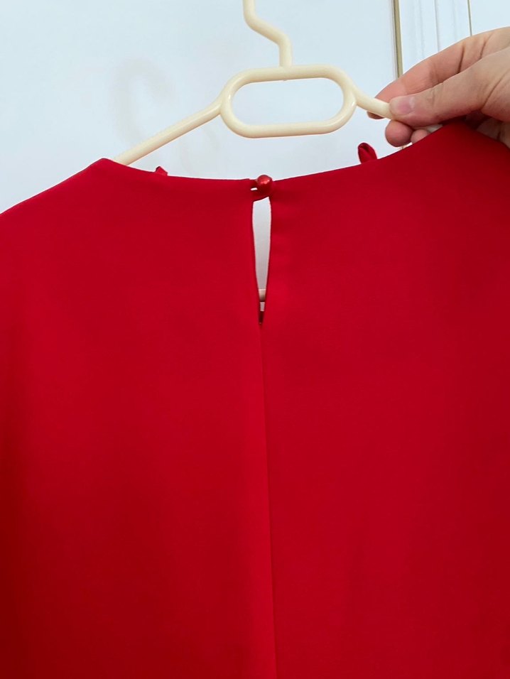 Kırmızı Midi Uzun Kollu Kadın Elbise - Görsel 5