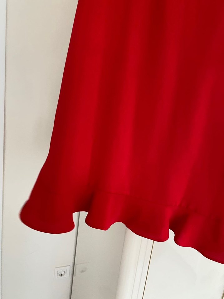 Kırmızı Midi Uzun Kollu Kadın Elbise - Görsel 3